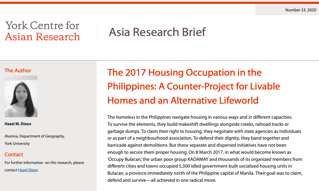Asia Research Brief #33: The 2017 Housing Occupation in the Philippines