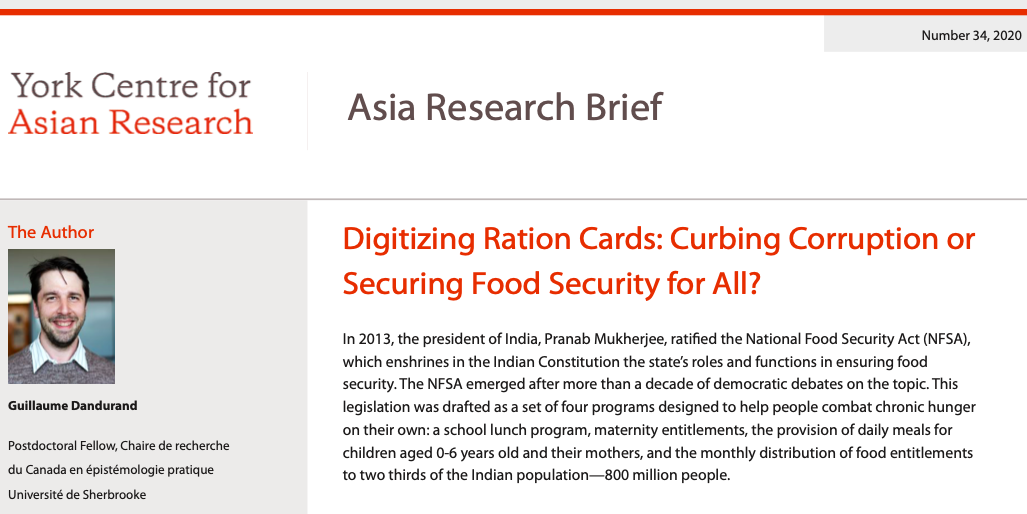 Asia Research Brief #34 | Digitizing Ration Cards: Curbing Corruption or Securing Food Security for All?