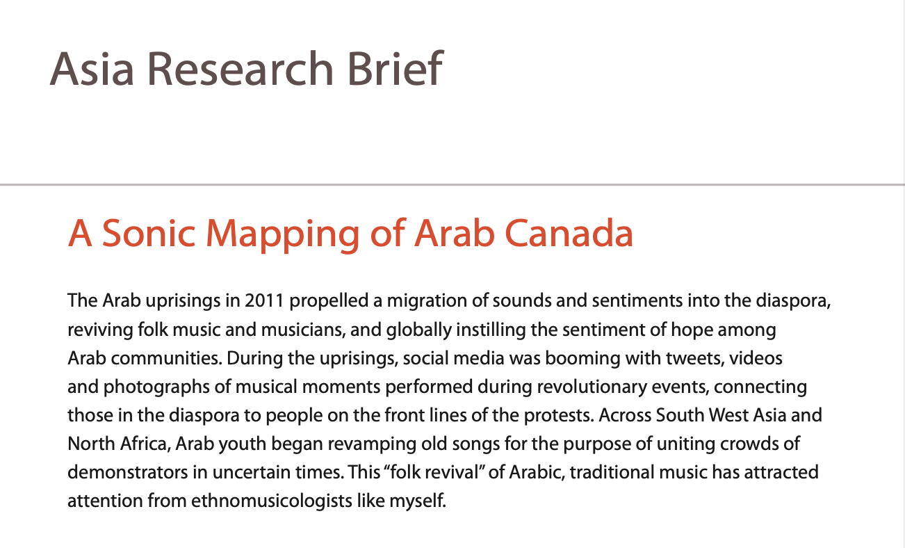 Asia Research Brief #43  |  A Sonic Mapping of Arab Canada