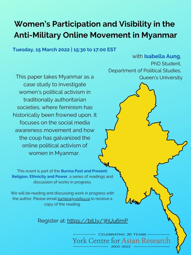 Poster for Women’s Participation and Visibility in the Anti-Military Online Movement in Myanmar with Isabella Aung