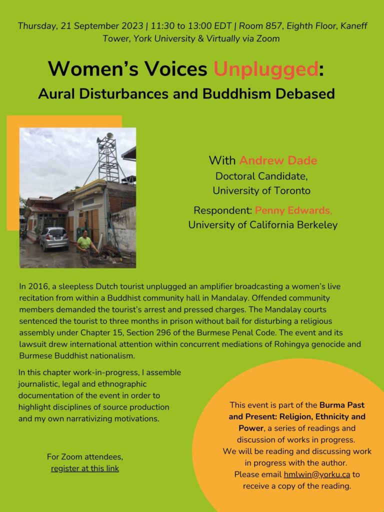 Poster for Women’s Voices Unplugged: Aural Disturbances and Buddhism Debased with Andrew Dade on 21 September 2023