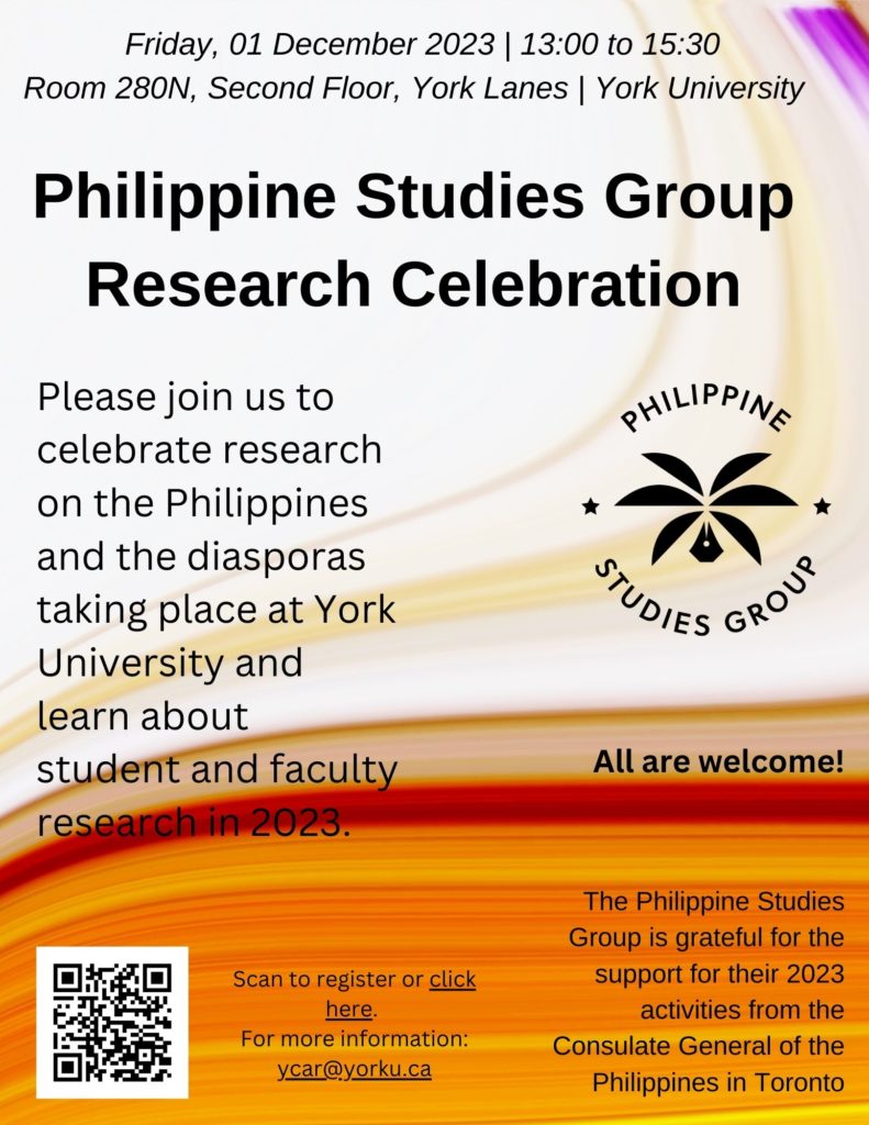 Poster for Philippine Studies Group Research Celebration on 01 December 2023